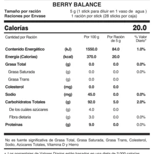 Berry Balance tabla nutricional
