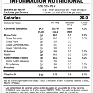 Golden FLX tabla nutricional