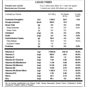 Liquid Fiber tabla nutricional