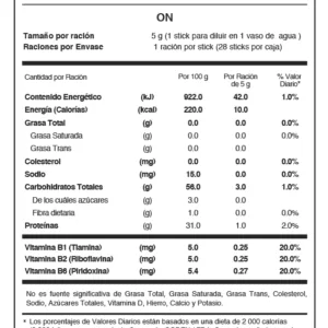 On tabla nutricional