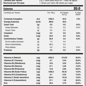 Vita Xtra T+ tabla nutricional